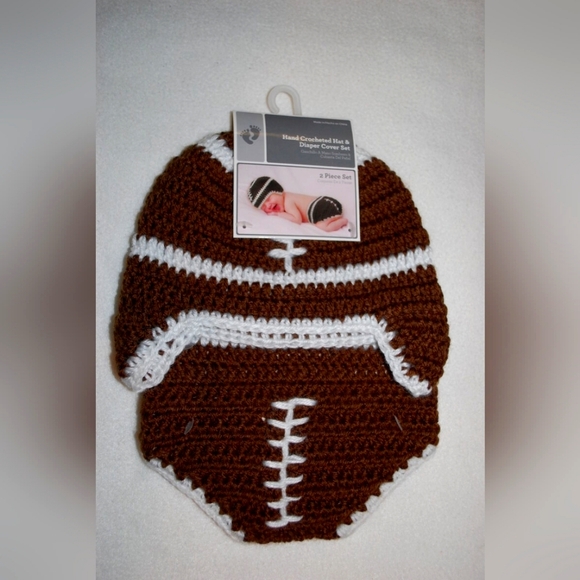 Football - Hand Crocheted Hat & Diaper Cover Set - Infant Size: 0 - 9 Months - Picture 1 of 1